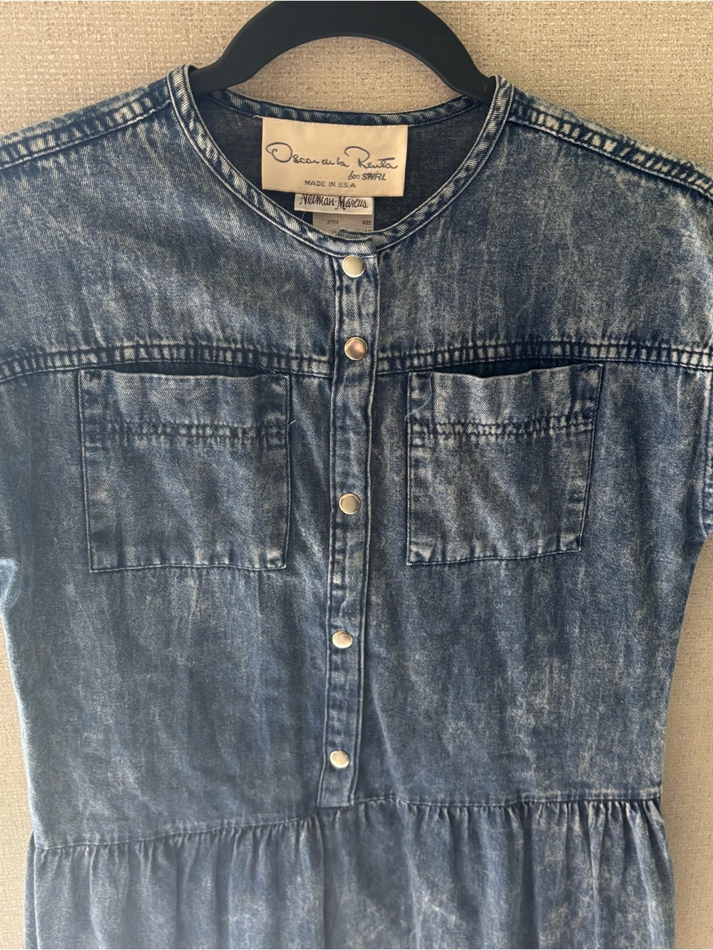 Vintage 80s Oscar de la Renta for Swirl Acid Wash Denim Dress Neiman Marcus - Picture 5 of 13